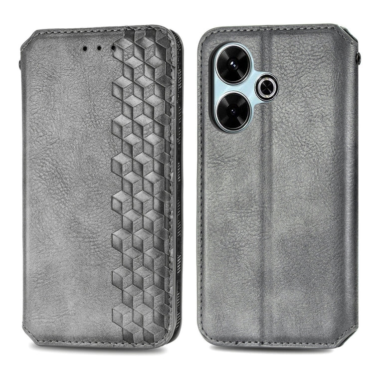 For Redmi 13 4G Cubic Grid Pressed Magnetic Leather Phone Case