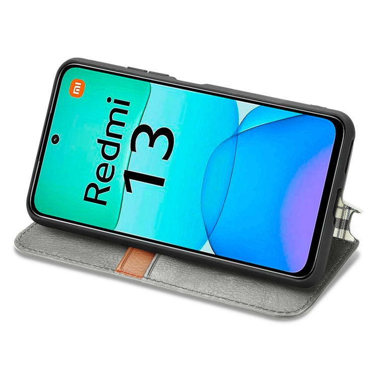 For Redmi 13 4G Cubic Grid Pressed Magnetic Leather Phone Case