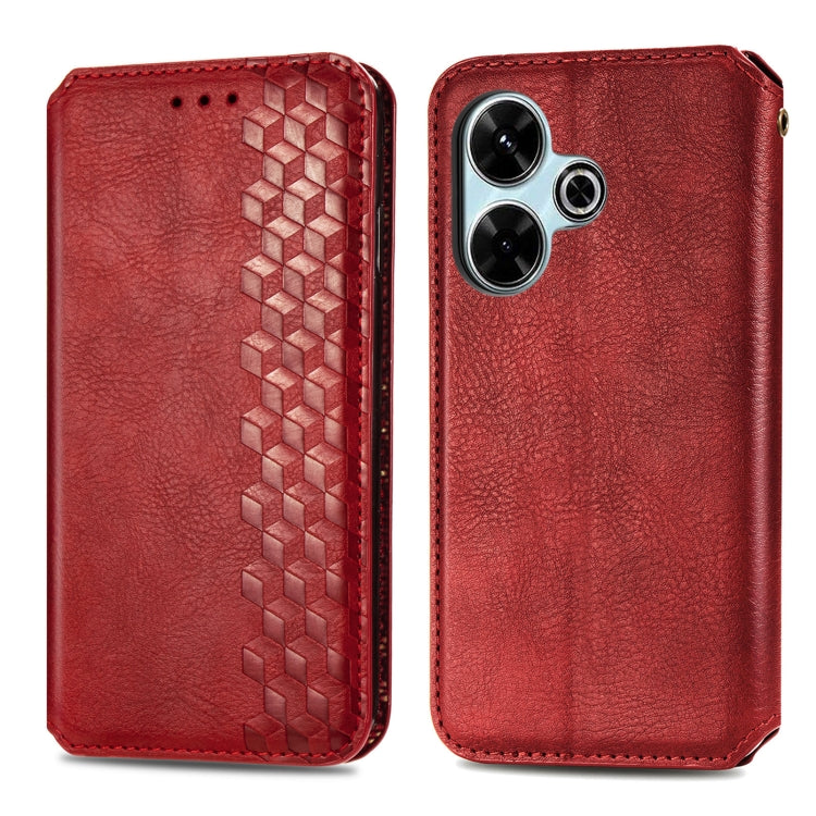 For Redmi 13 4G Cubic Grid Pressed Magnetic Leather Phone Case