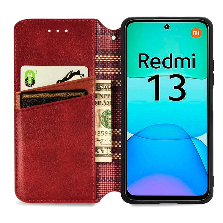 For Redmi 13 4G Cubic Grid Pressed Magnetic Leather Phone Case