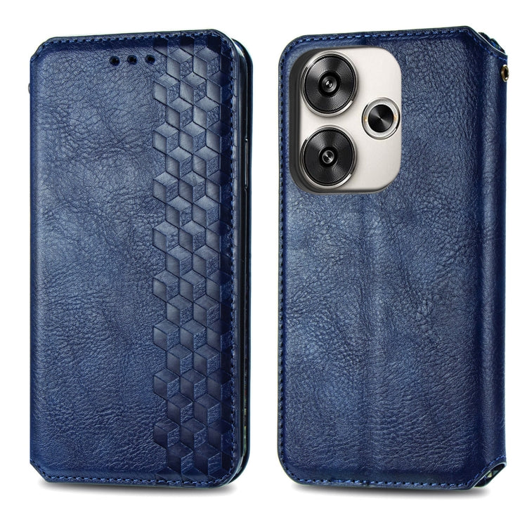 For Redmi Turbo 3 5G Cubic Grid Pressed Magnetic Leather Phone Case
