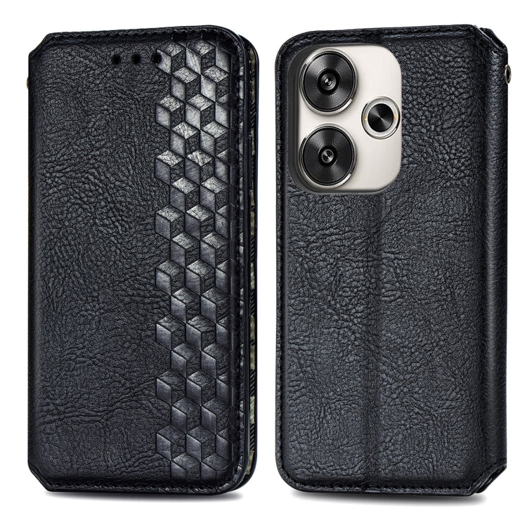 For Redmi Turbo 3 5G Cubic Grid Pressed Magnetic Leather Phone Case