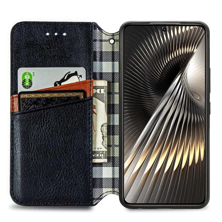 For Redmi Turbo 3 5G Cubic Grid Pressed Magnetic Leather Phone Case
