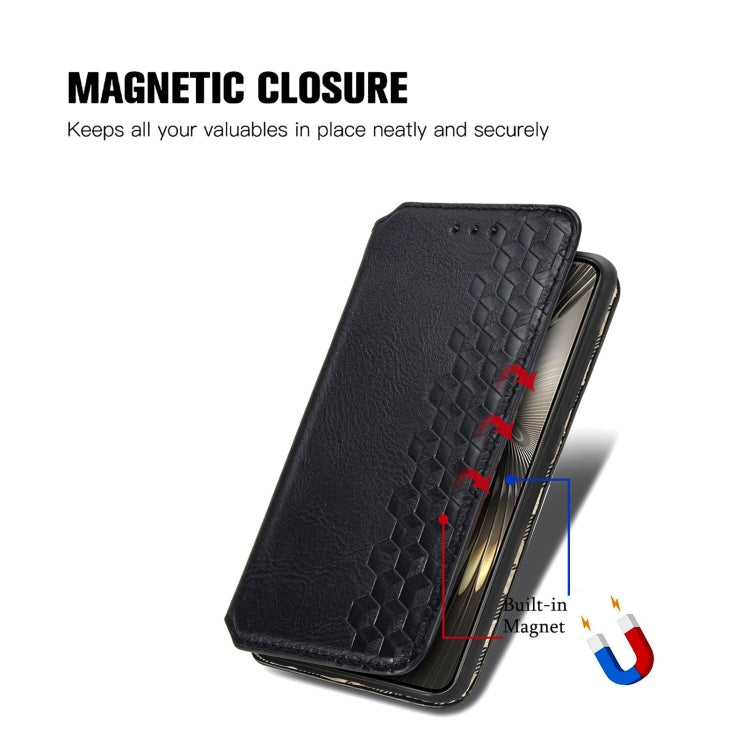 For Redmi Turbo 3 5G Cubic Grid Pressed Magnetic Leather Phone Case