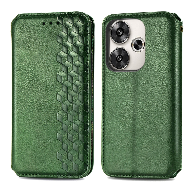 For Redmi Turbo 3 5G Cubic Grid Pressed Magnetic Leather Phone Case