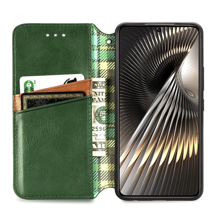 For Redmi Turbo 3 5G Cubic Grid Pressed Magnetic Leather Phone Case