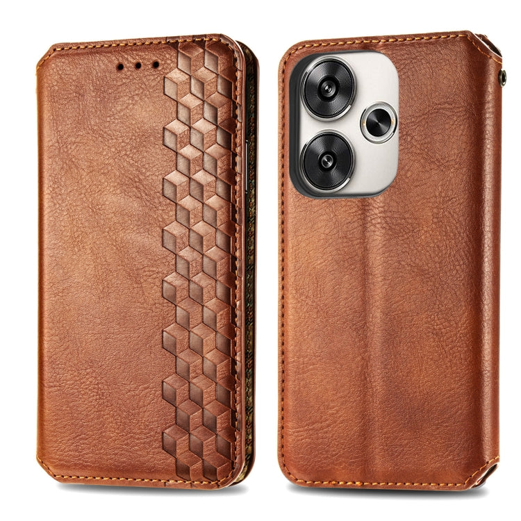 For Redmi Turbo 3 5G Cubic Grid Pressed Magnetic Leather Phone Case