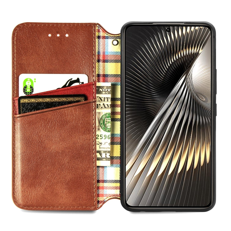 For Redmi Turbo 3 5G Cubic Grid Pressed Magnetic Leather Phone Case