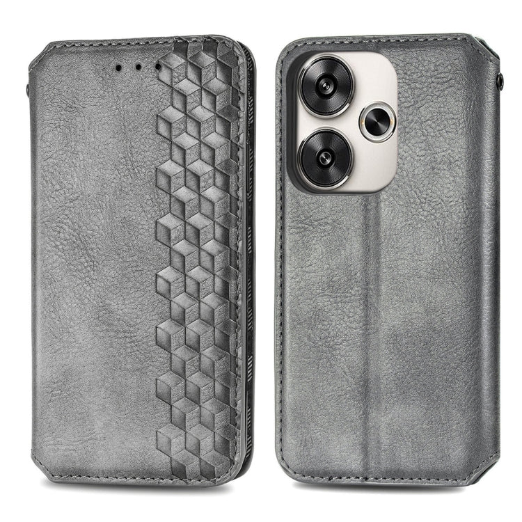 For Redmi Turbo 3 5G Cubic Grid Pressed Magnetic Leather Phone Case