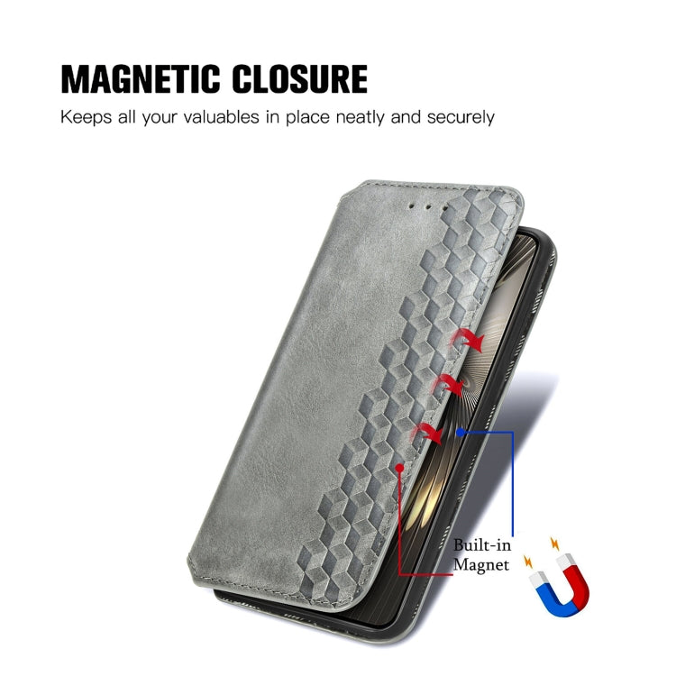 For Redmi Turbo 3 5G Cubic Grid Pressed Magnetic Leather Phone Case