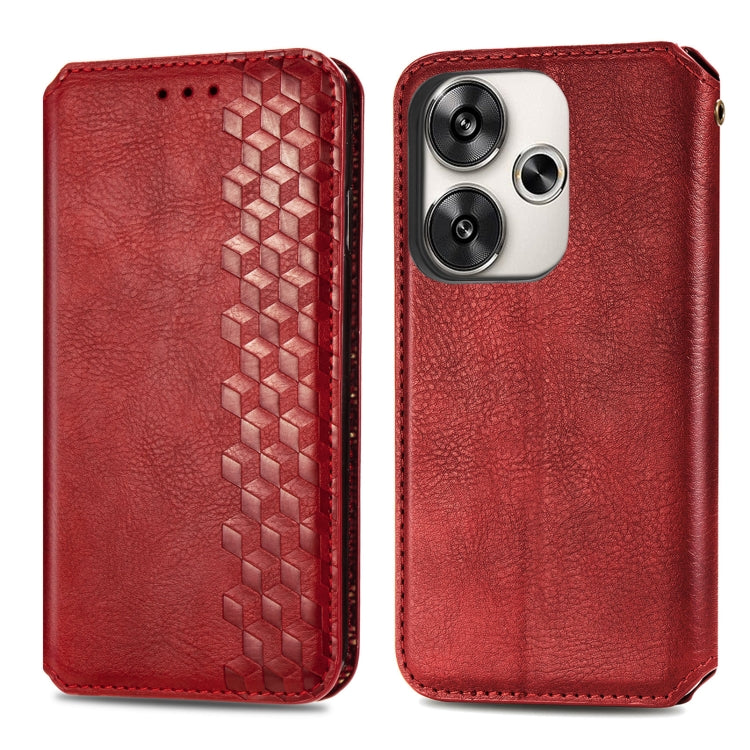 For Redmi Turbo 3 5G Cubic Grid Pressed Magnetic Leather Phone Case