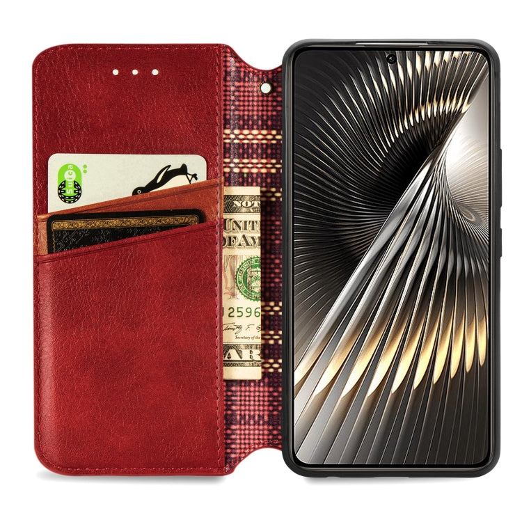 For Redmi Turbo 3 5G Cubic Grid Pressed Magnetic Leather Phone Case