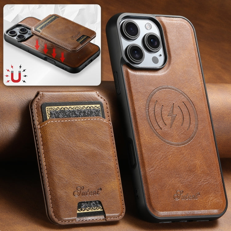 For iPhone 16 Suteni H15 MagSafe Oil Eax Leather Detachable Wallet Back Phone Case