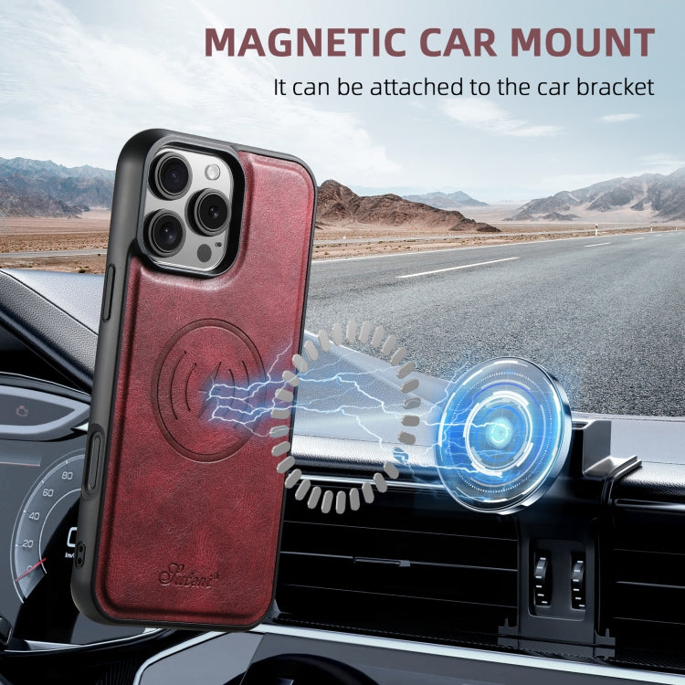 For iPhone 16 Suteni H15 MagSafe Oil Eax Leather Detachable Wallet Back Phone Case