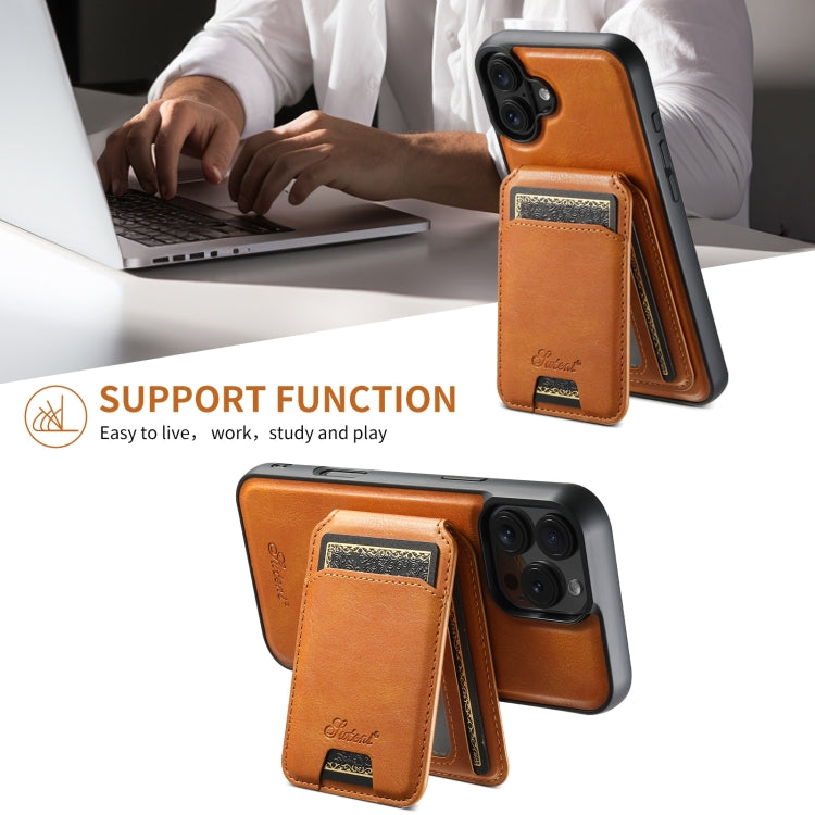 For iPhone 16 Suteni H15 MagSafe Oil Eax Leather Detachable Wallet Back Phone Case