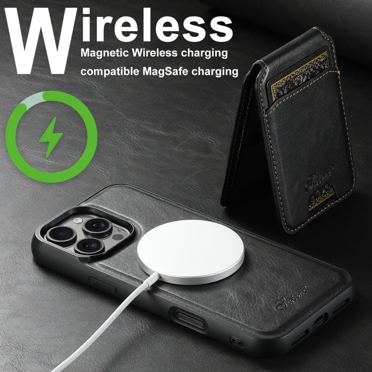 For iPhone 16 Pro Suteni H15 MagSafe Oil Eax Leather Detachable Wallet Back Phone Case