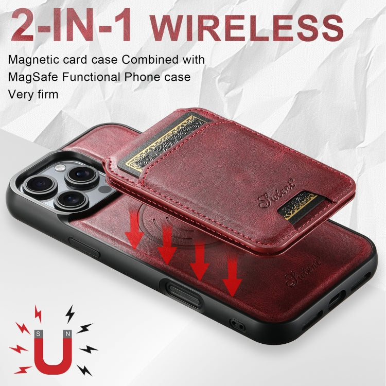 For iPhone 16 Pro Suteni H15 MagSafe Oil Eax Leather Detachable Wallet Back Phone Case