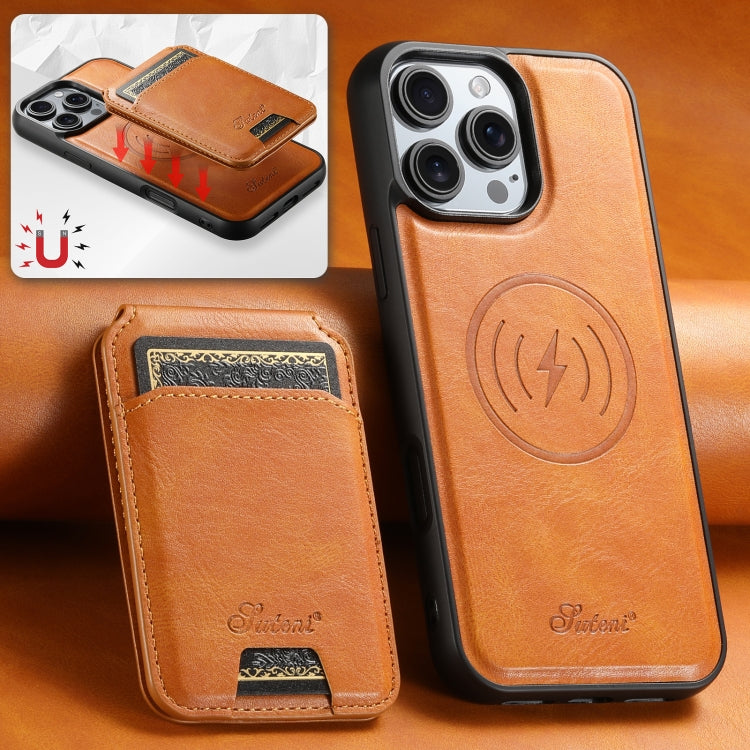 For iPhone 16 Pro Suteni H15 MagSafe Oil Eax Leather Detachable Wallet Back Phone Case