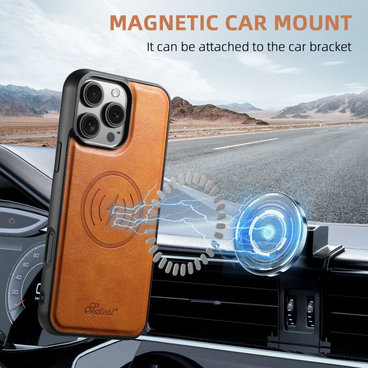 For iPhone 16 Pro Suteni H15 MagSafe Oil Eax Leather Detachable Wallet Back Phone Case