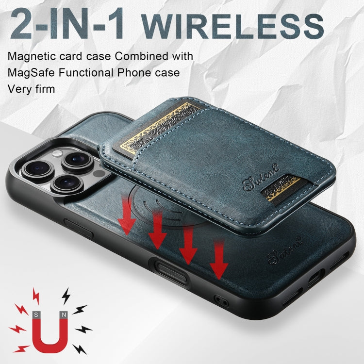 For iPhone 16 Pro Suteni H15 MagSafe Oil Eax Leather Detachable Wallet Back Phone Case