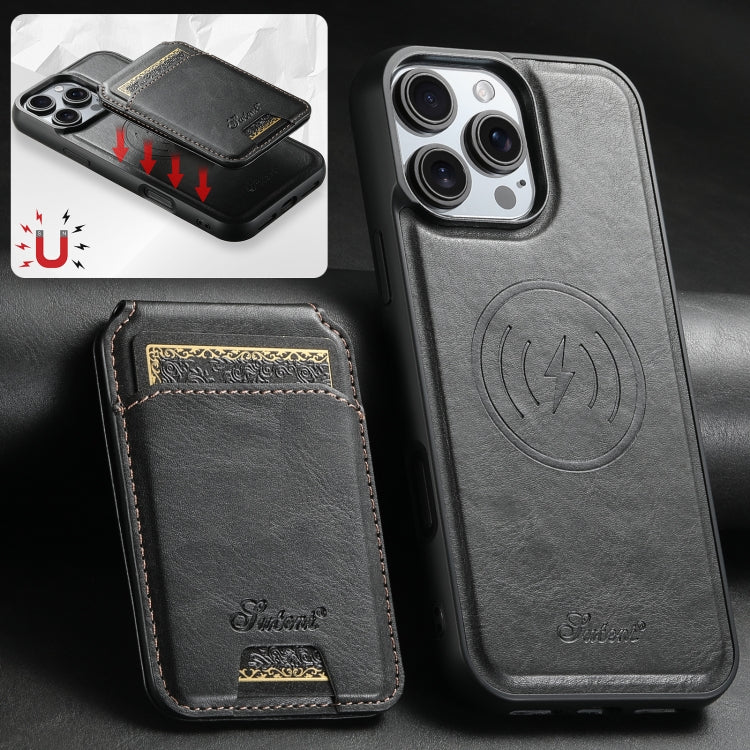 For iPhone 16 Plus Suteni H15 MagSafe Oil Eax Leather Detachable Wallet Back Phone Case