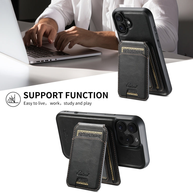 For iPhone 16 Plus Suteni H15 MagSafe Oil Eax Leather Detachable Wallet Back Phone Case