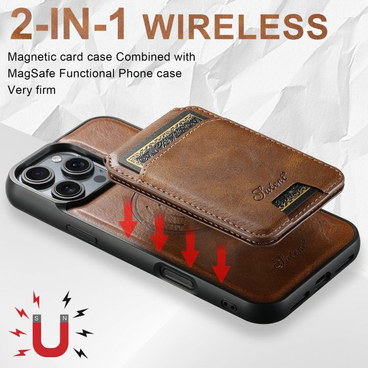 For iPhone 16 Plus Suteni H15 MagSafe Oil Eax Leather Detachable Wallet Back Phone Case