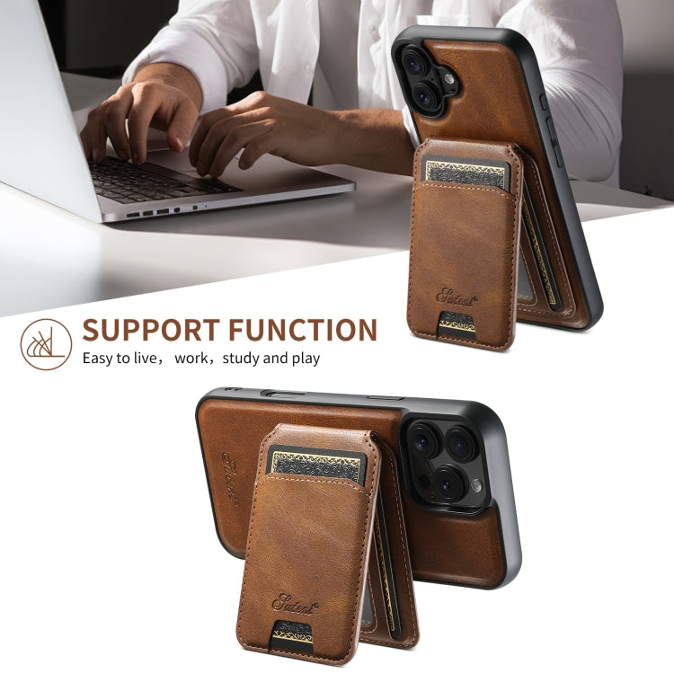 For iPhone 16 Plus Suteni H15 MagSafe Oil Eax Leather Detachable Wallet Back Phone Case