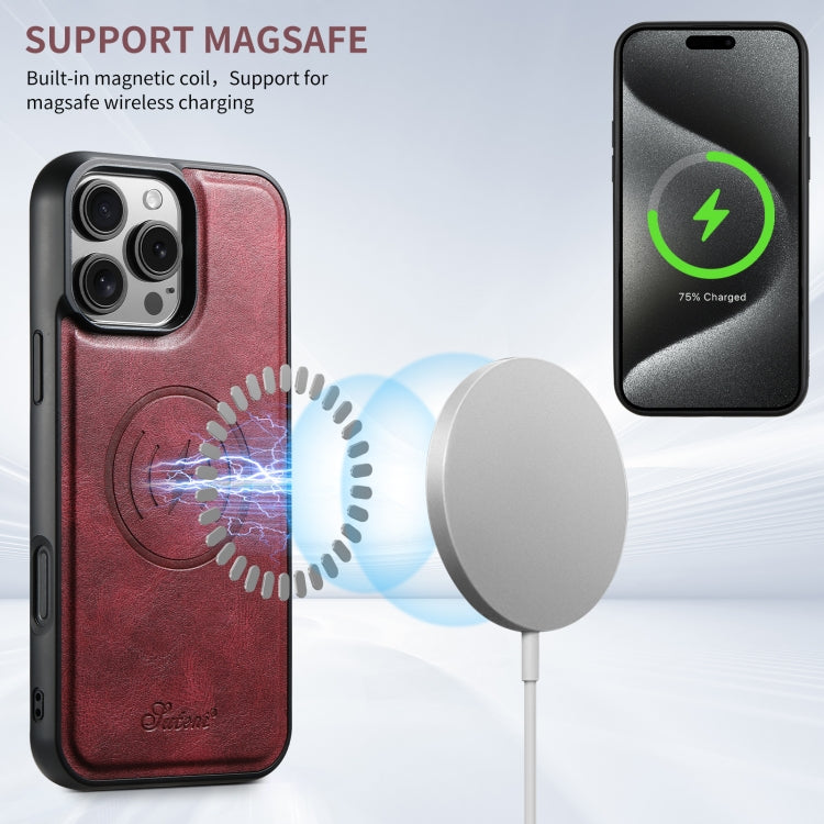 For iPhone 16 Plus Suteni H15 MagSafe Oil Eax Leather Detachable Wallet Back Phone Case