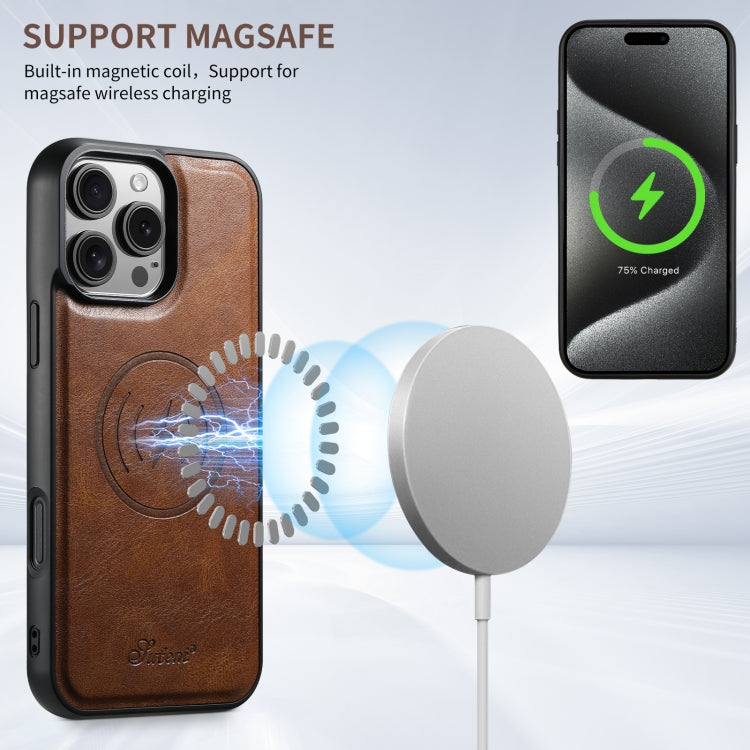 For iPhone 16 Pro Max Suteni H15 MagSafe Oil Eax Leather Detachable Wallet Back Phone Case