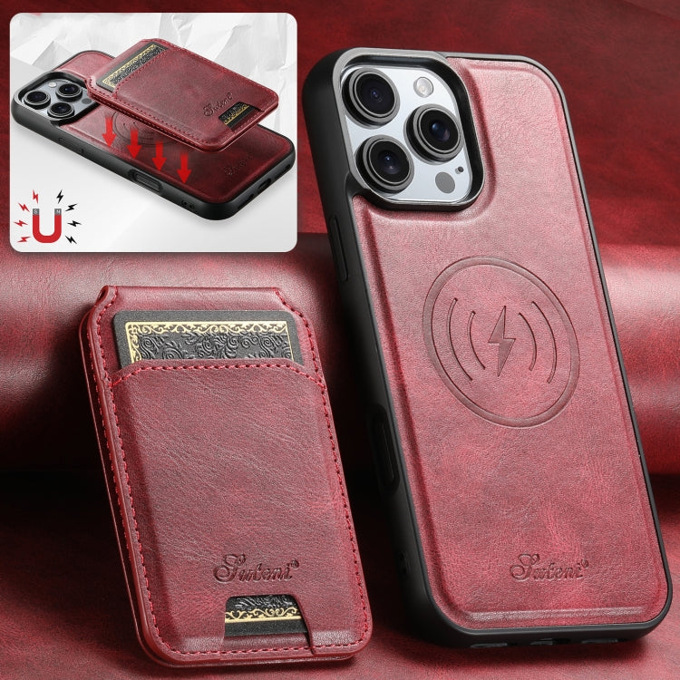For iPhone 16 Pro Max Suteni H15 MagSafe Oil Eax Leather Detachable Wallet Back Phone Case