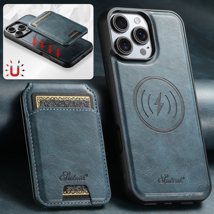 For iPhone 16 Pro Max Suteni H15 MagSafe Oil Eax Leather Detachable Wallet Back Phone Case