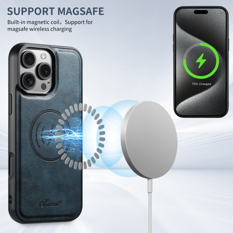 For iPhone 16 Pro Max Suteni H15 MagSafe Oil Eax Leather Detachable Wallet Back Phone Case