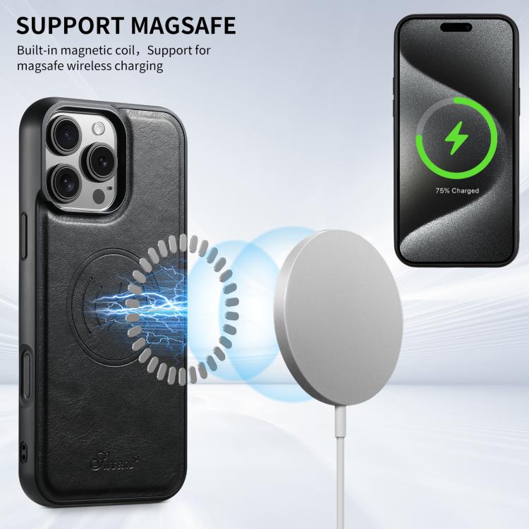 For iPhone 17e / 16e Suteni H15 MagSafe Oil Eax Leather Detachable Wallet Back Phone Case