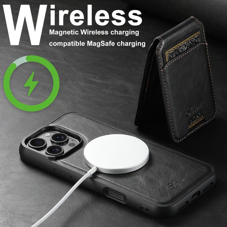 For iPhone 17e / 16e Suteni H15 MagSafe Oil Eax Leather Detachable Wallet Back Phone Case