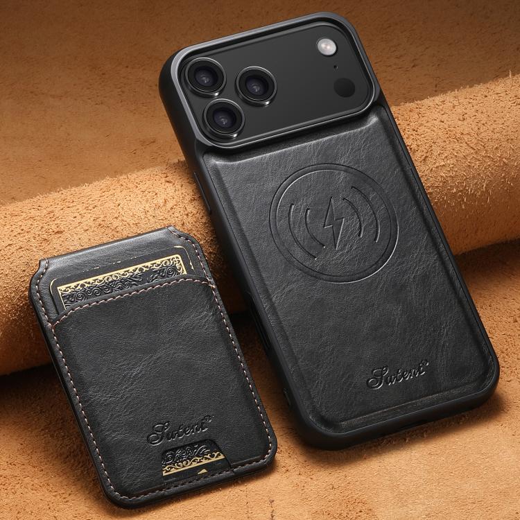 For iPhone 17 Pro Max Suteni H15 MagSafe Oil Eax Leather Detachable Wallet Back Phone Case