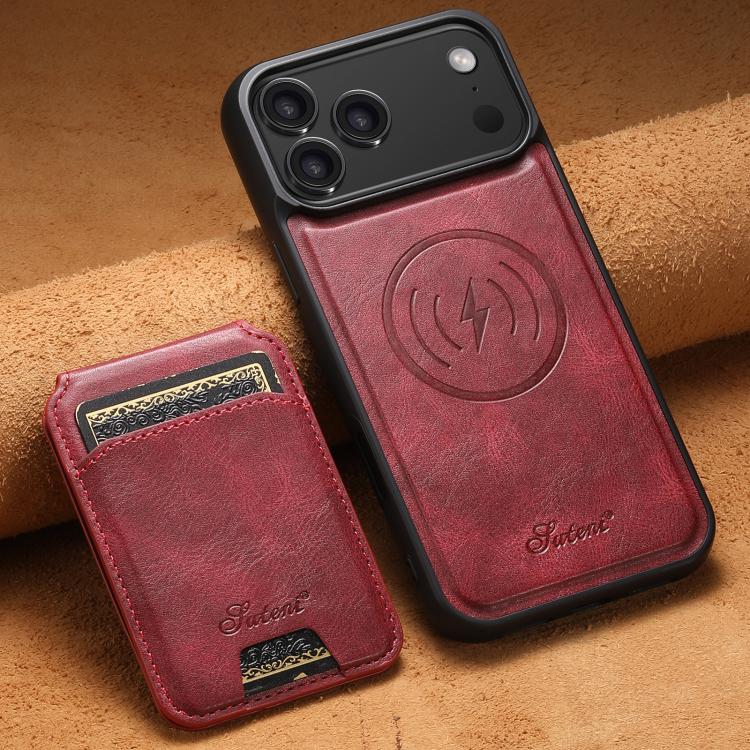 For iPhone 17 Pro Max Suteni H15 MagSafe Oil Eax Leather Detachable Wallet Back Phone Case