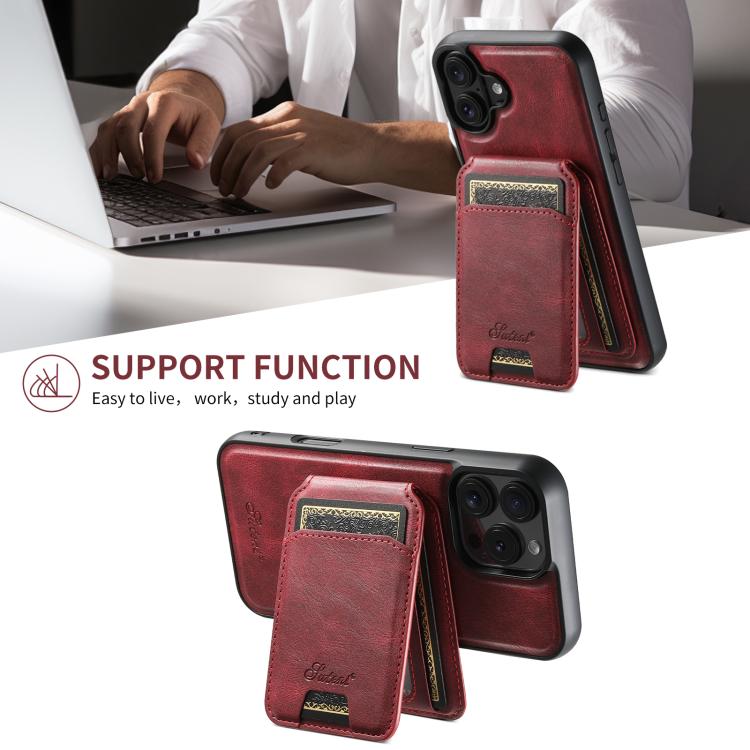 For iPhone 17 Pro Max Suteni H15 MagSafe Oil Eax Leather Detachable Wallet Back Phone Case