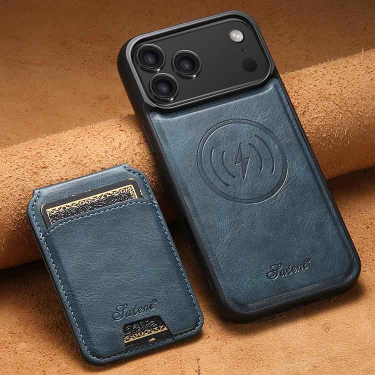 For iPhone 17 Pro Max Suteni H15 MagSafe Oil Eax Leather Detachable Wallet Back Phone Case