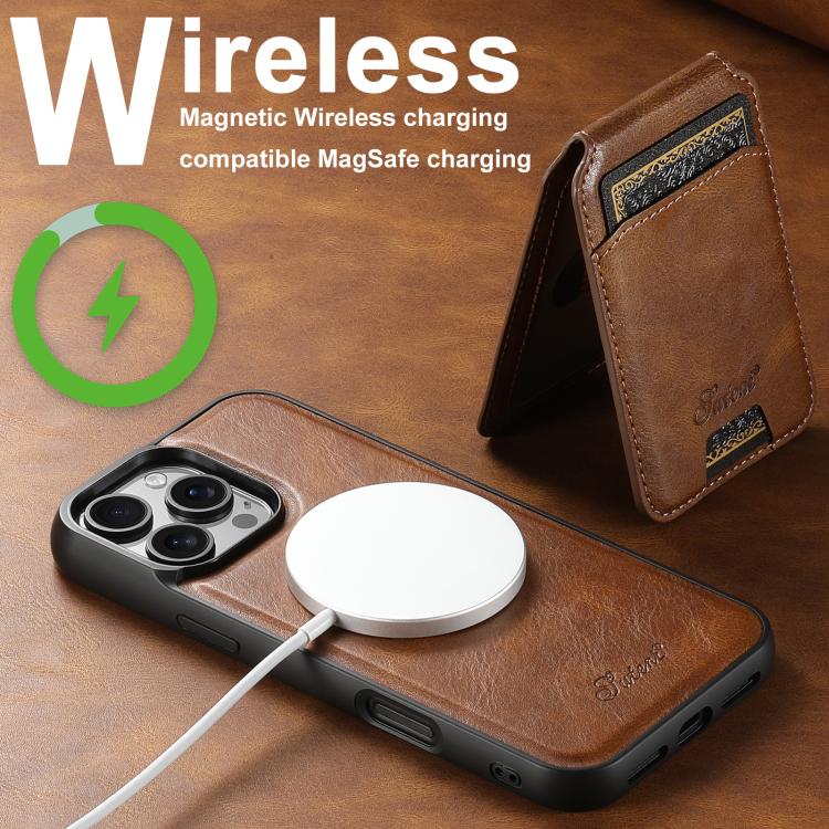 For iPhone 17 Pro Suteni H15 MagSafe Oil Eax Leather Detachable Wallet Back Phone Case