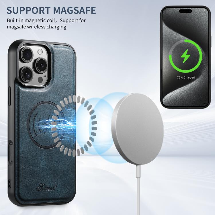 For iPhone 17 Pro Suteni H15 MagSafe Oil Eax Leather Detachable Wallet Back Phone Case