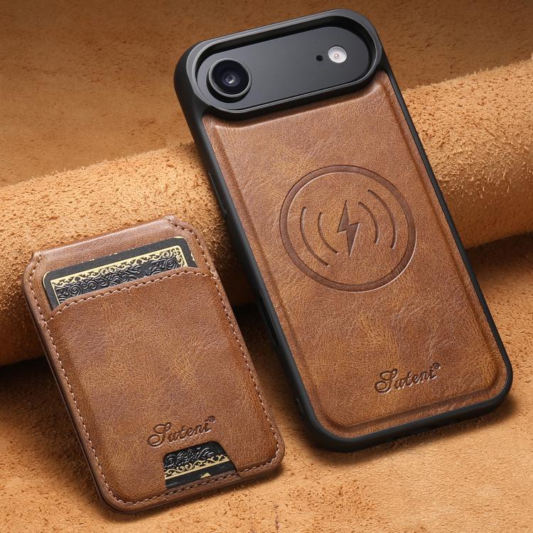 For iPhone Air Suteni H15 MagSafe Oil Eax Leather Detachable Wallet Back Phone Case