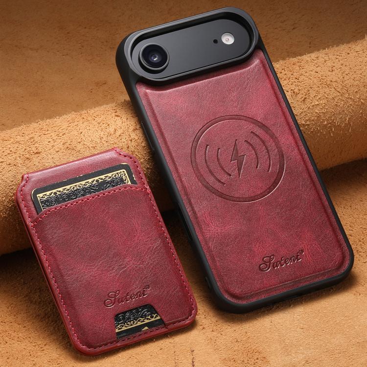For iPhone Air Suteni H15 MagSafe Oil Eax Leather Detachable Wallet Back Phone Case