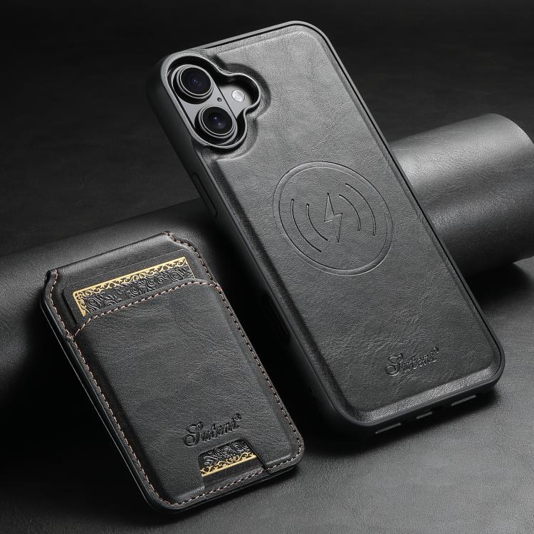 For iPhone 17 Suteni H15 MagSafe Oil Eax Leather Detachable Wallet Back Phone Case