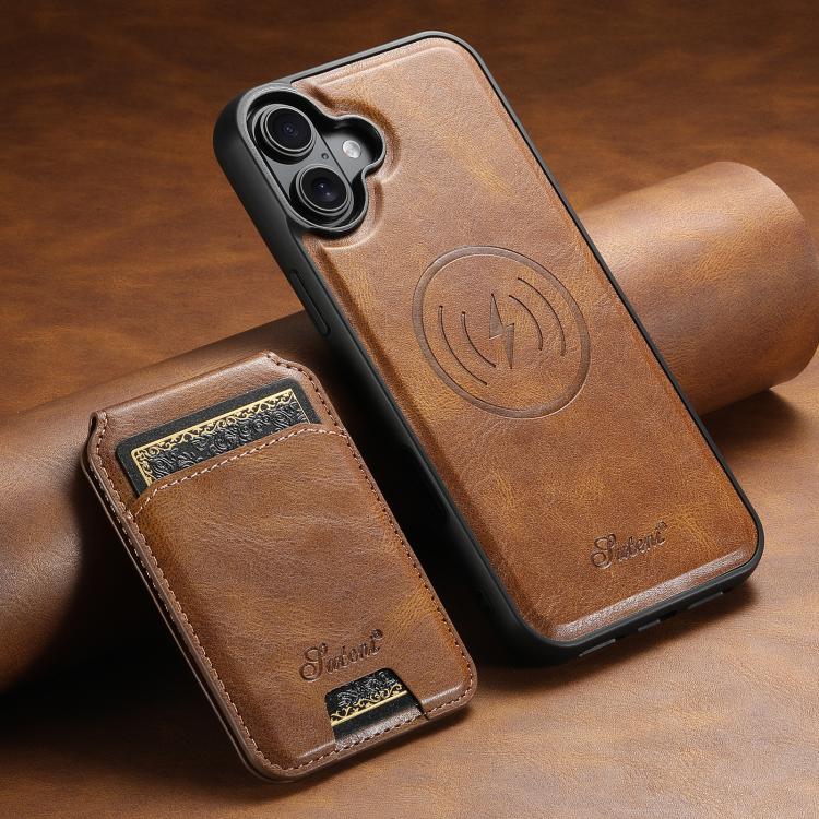 For iPhone 17 Suteni H15 MagSafe Oil Eax Leather Detachable Wallet Back Phone Case