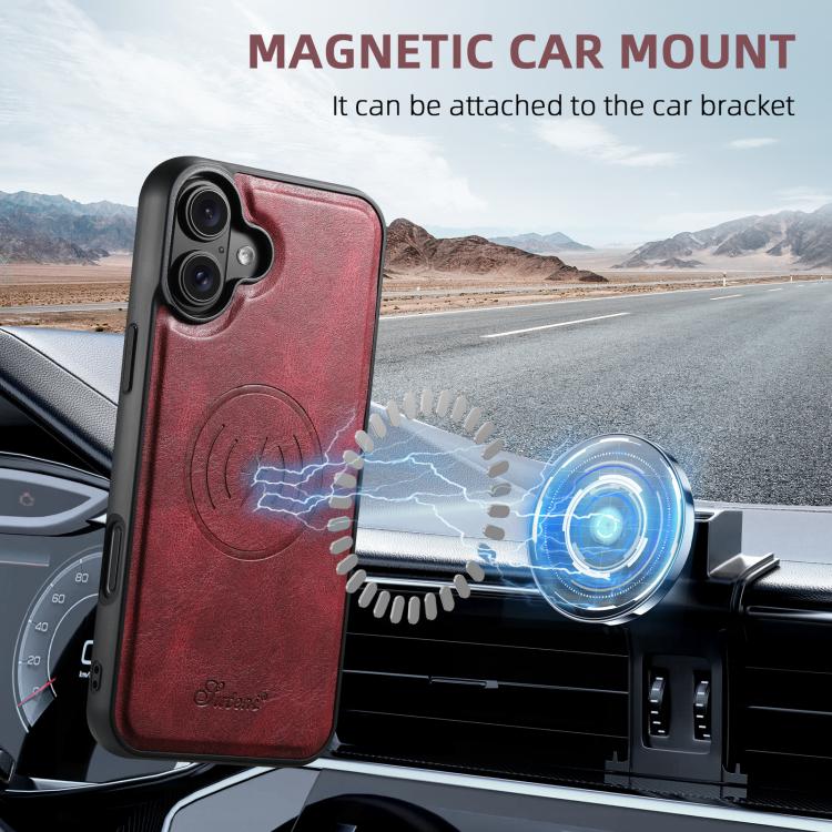 For iPhone 17 Suteni H15 MagSafe Oil Eax Leather Detachable Wallet Back Phone Case