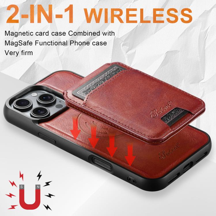 For iPhone 17 Suteni H15 MagSafe Oil Eax Leather Detachable Wallet Back Phone Case