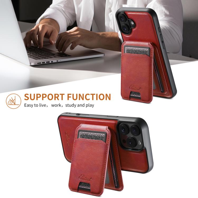 For iPhone 17 Suteni H15 MagSafe Oil Eax Leather Detachable Wallet Back Phone Case