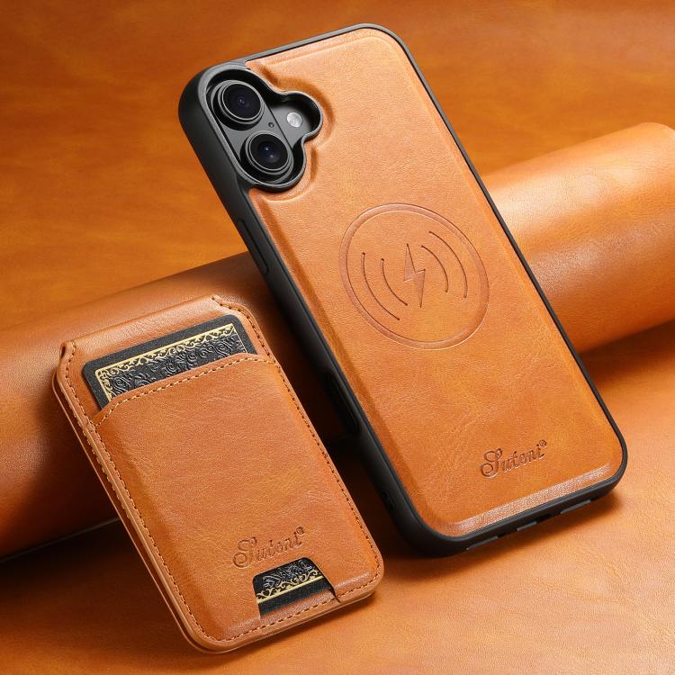 For iPhone 17 Suteni H15 MagSafe Oil Eax Leather Detachable Wallet Back Phone Case