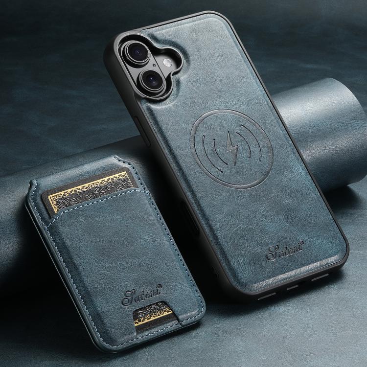 For iPhone 17 Suteni H15 MagSafe Oil Eax Leather Detachable Wallet Back Phone Case